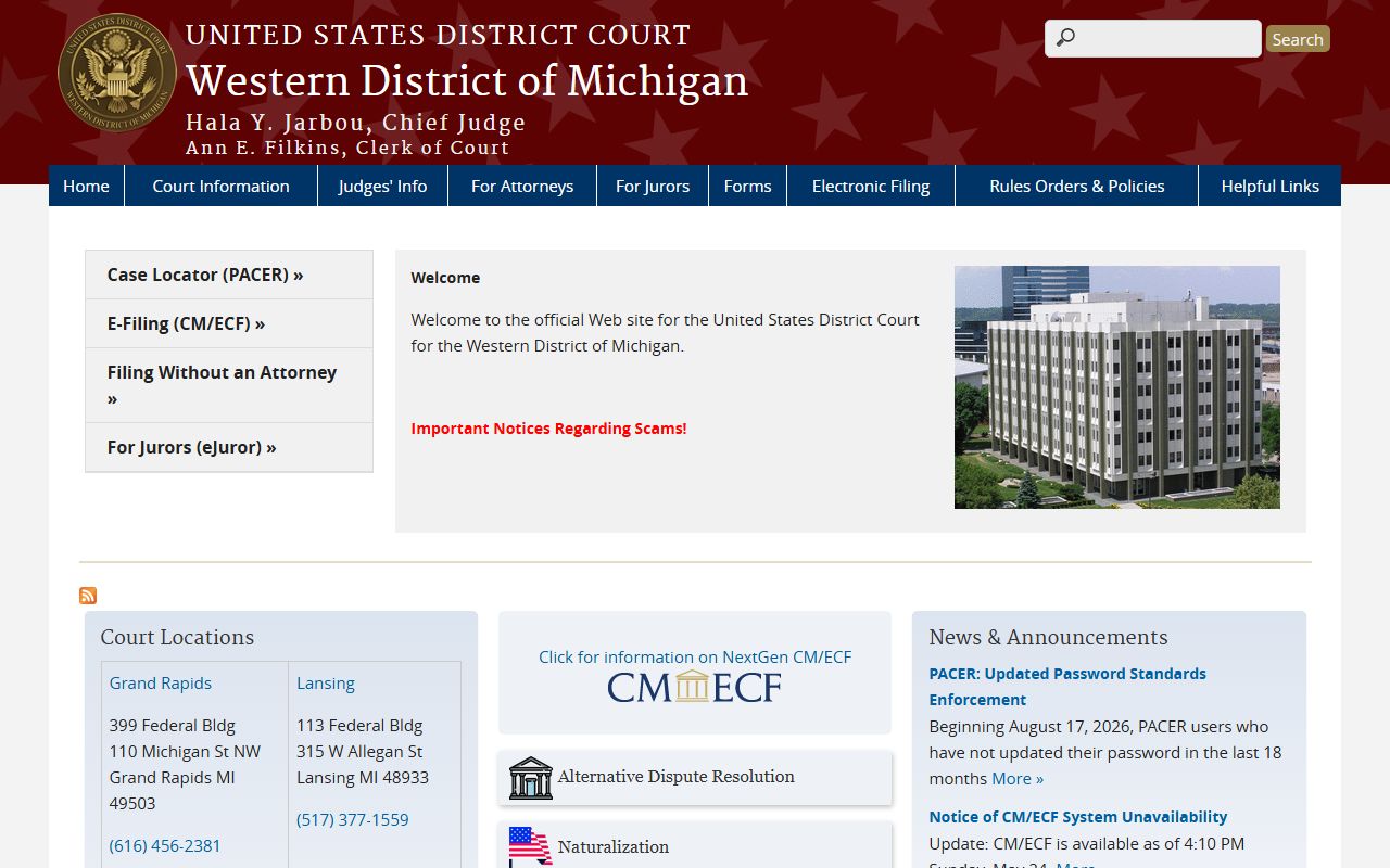 Federal Western District of Michigan court that serves Van Buren County alongside the county clerk