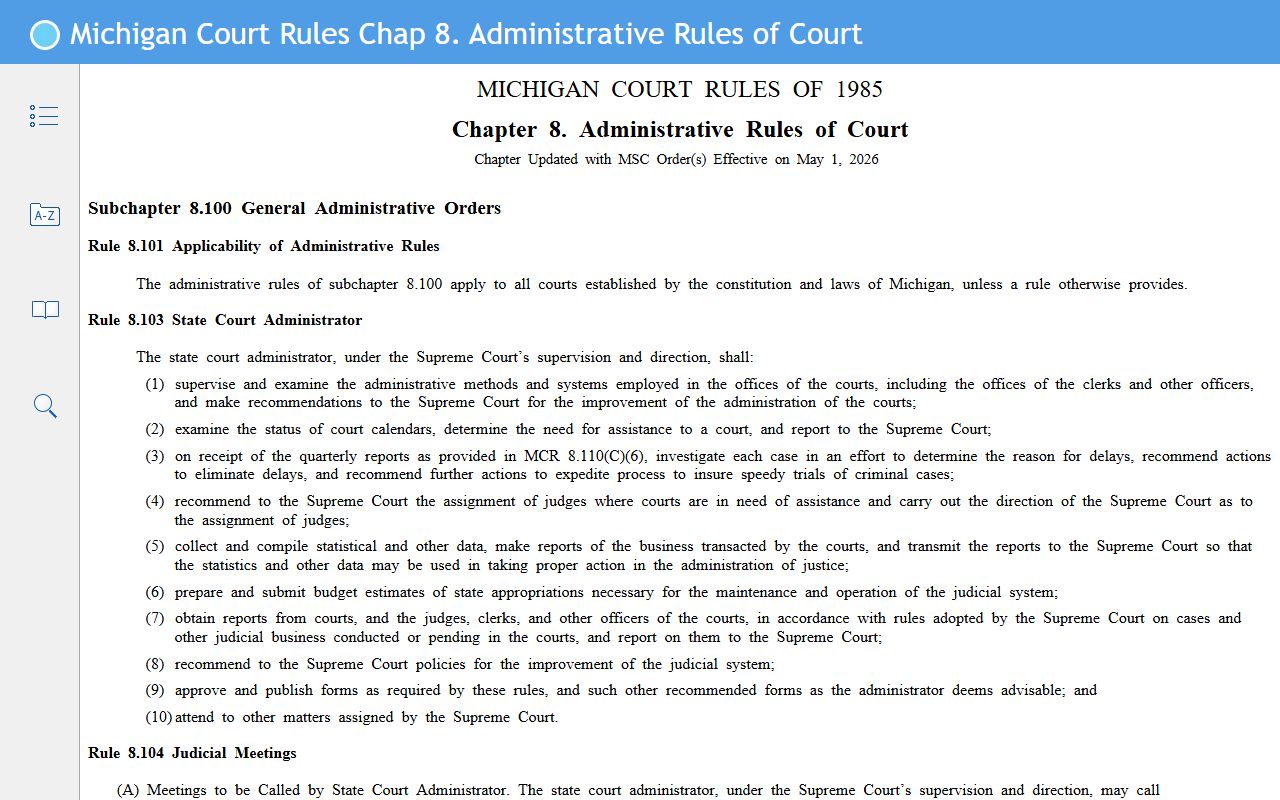 Van Buren County court records governed by Michigan Court Rules Chapter 8