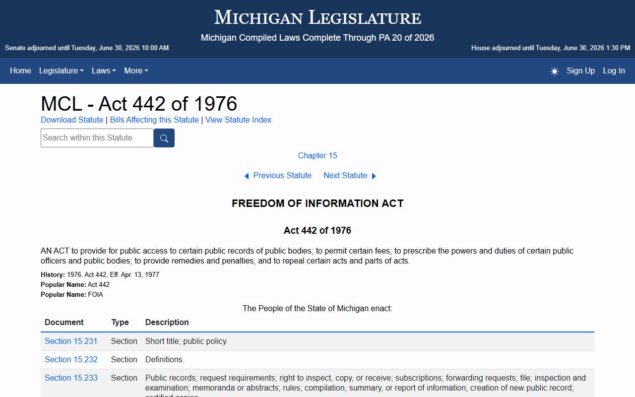 Van Buren County court records and the Michigan FOIA Act 442 of 1976