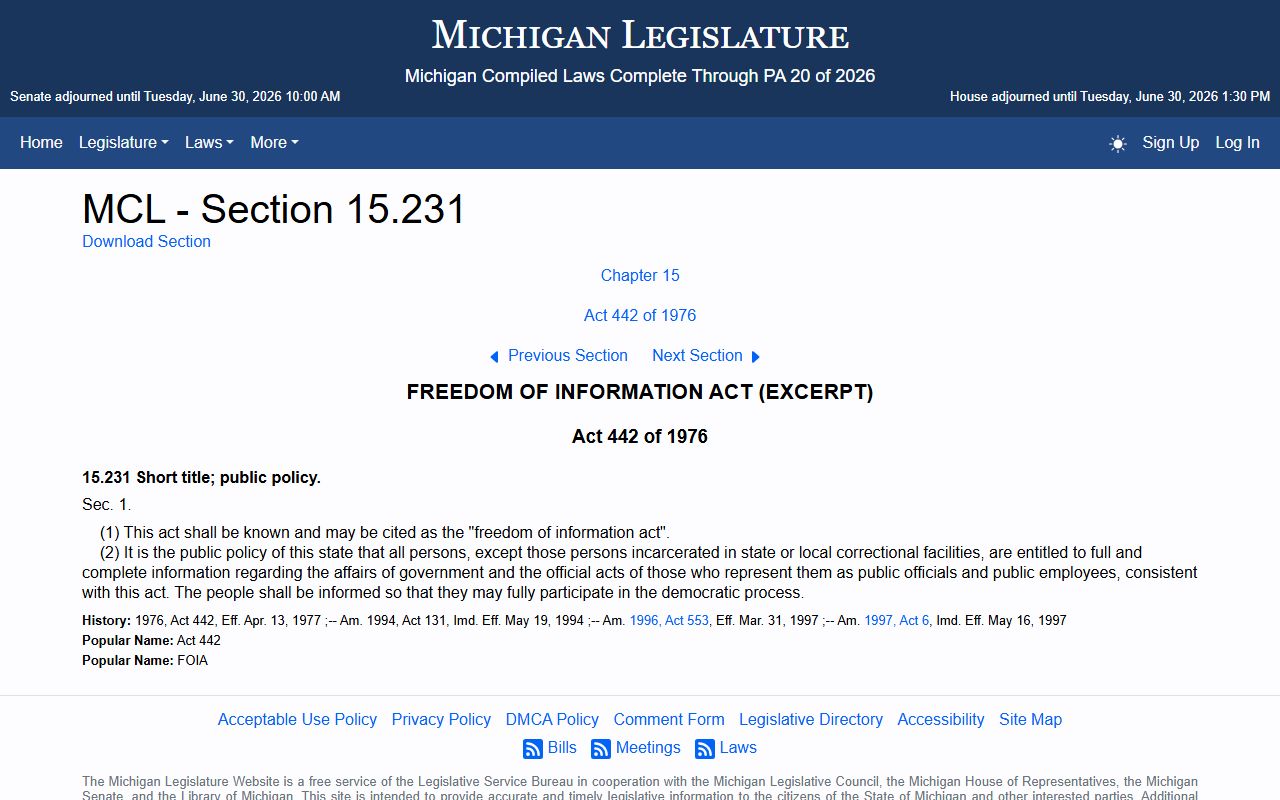 Van Buren County court records and the Michigan FOIA purpose statute