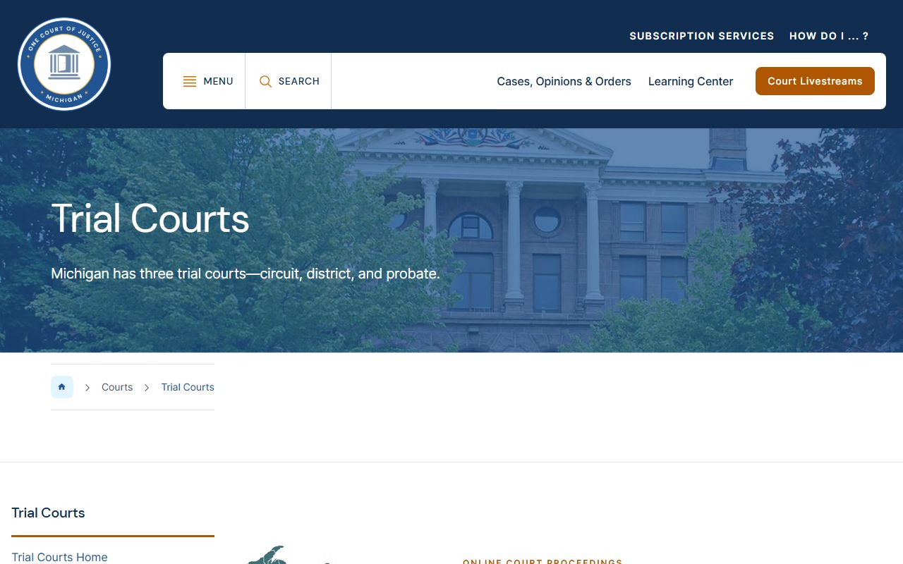 Van Buren County court records and the Michigan trial court structure page