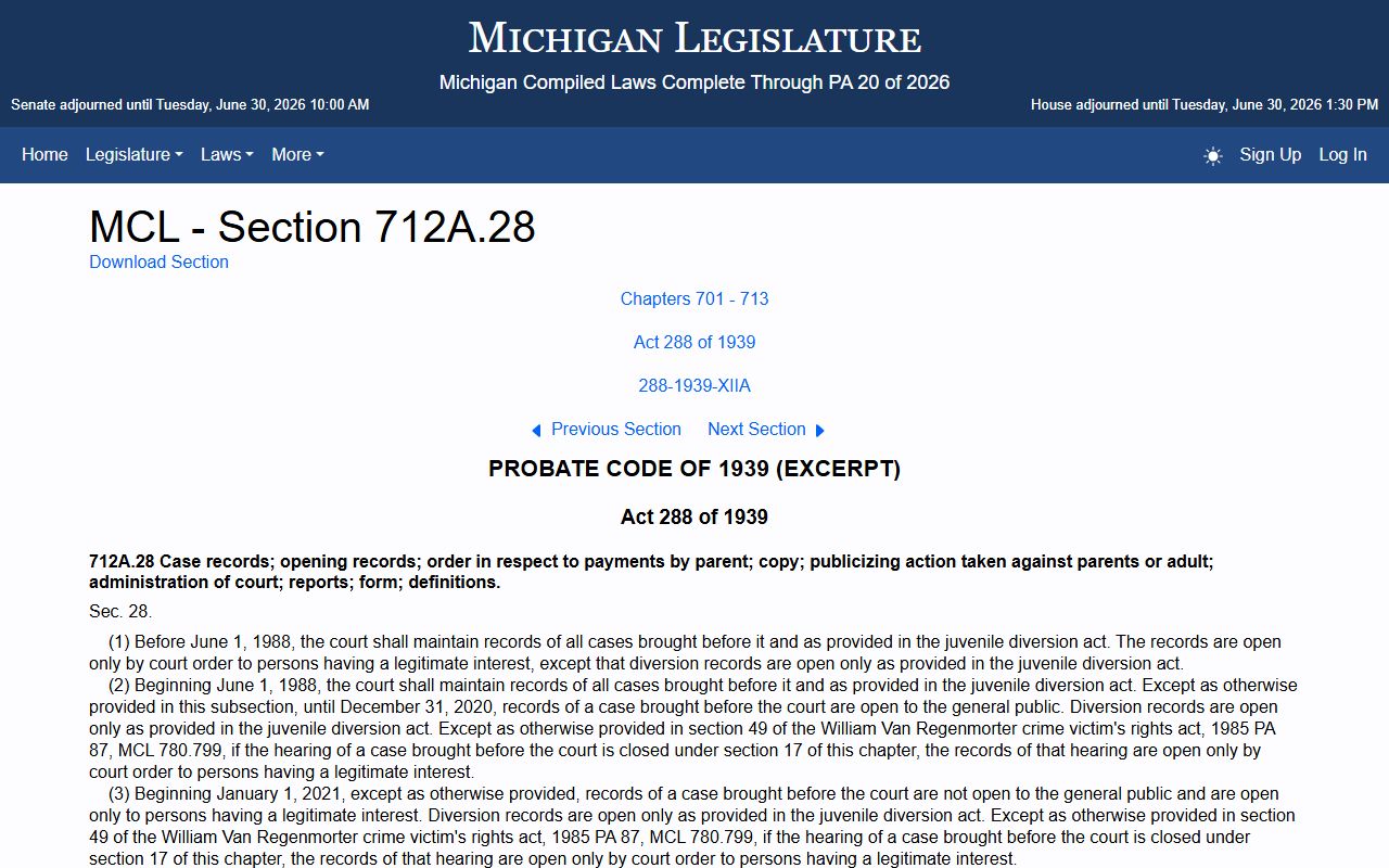 Van Buren County criminal court records and the Michigan juvenile record statute