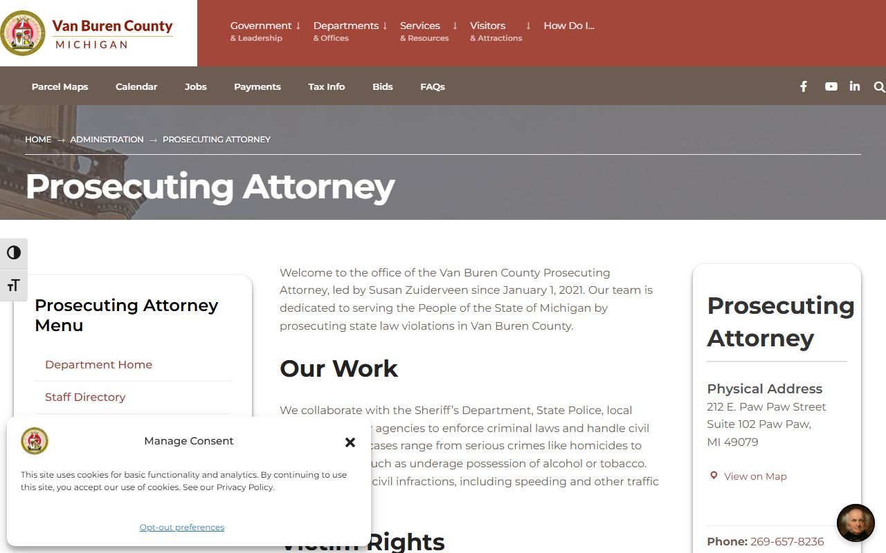 Van Buren County criminal court records and the Prosecuting Attorney's Office page