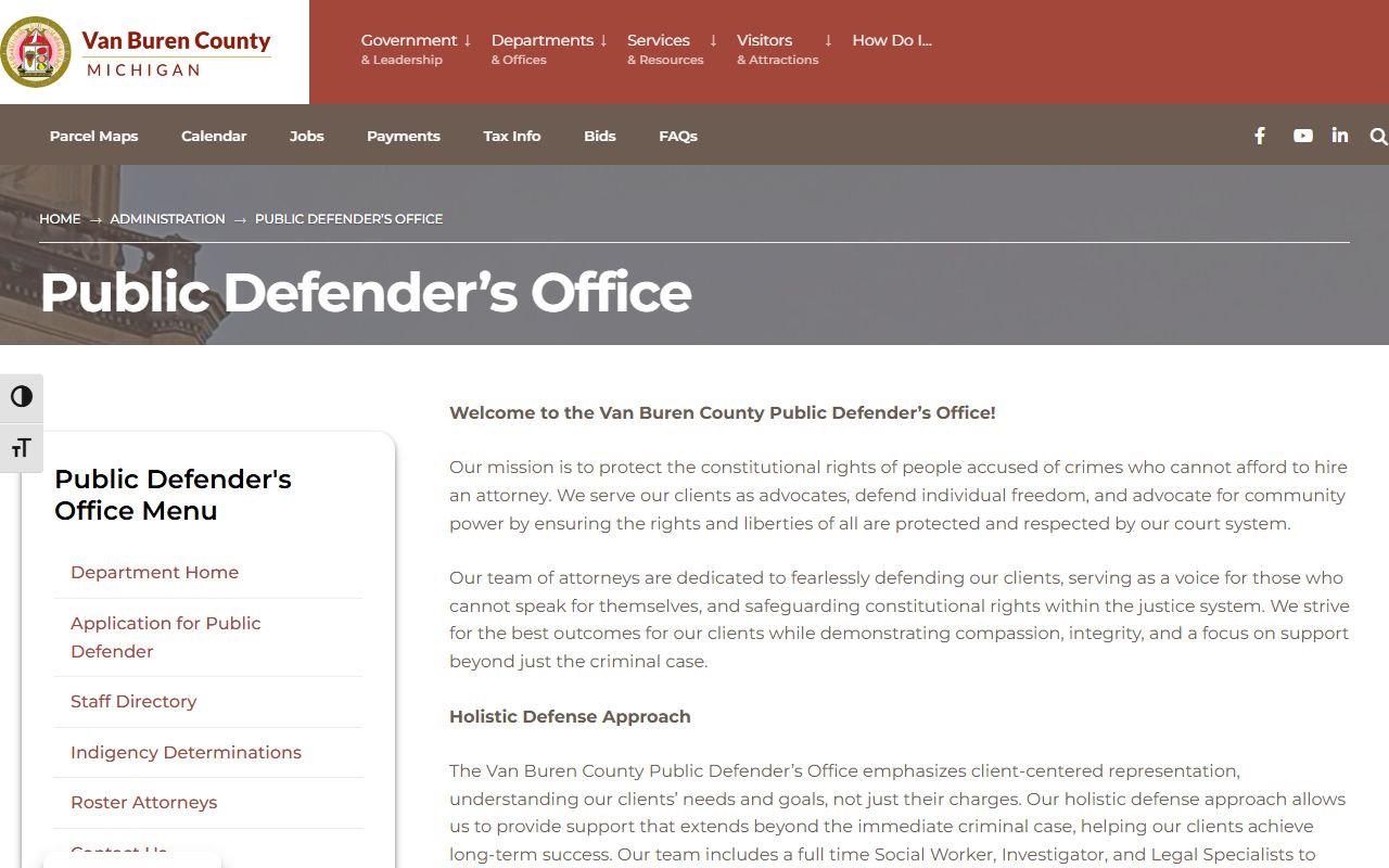 Van Buren County criminal court records and the Public Defender's Office page