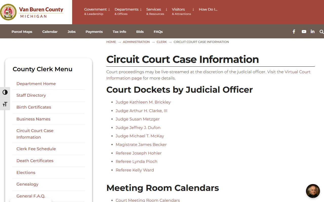 Van Buren County Court records case information search links