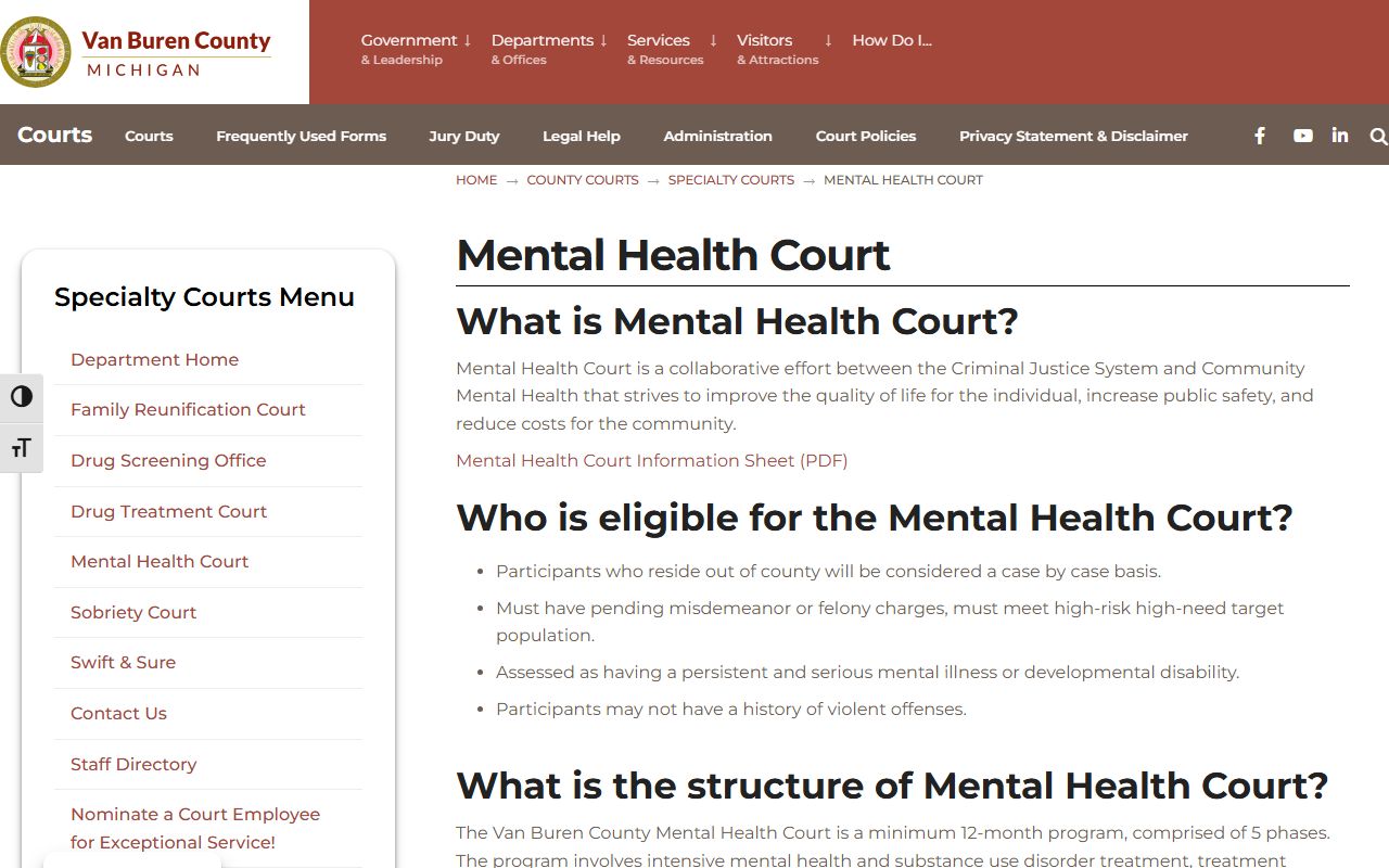 Van Buren County Mental Health Court records and referral page