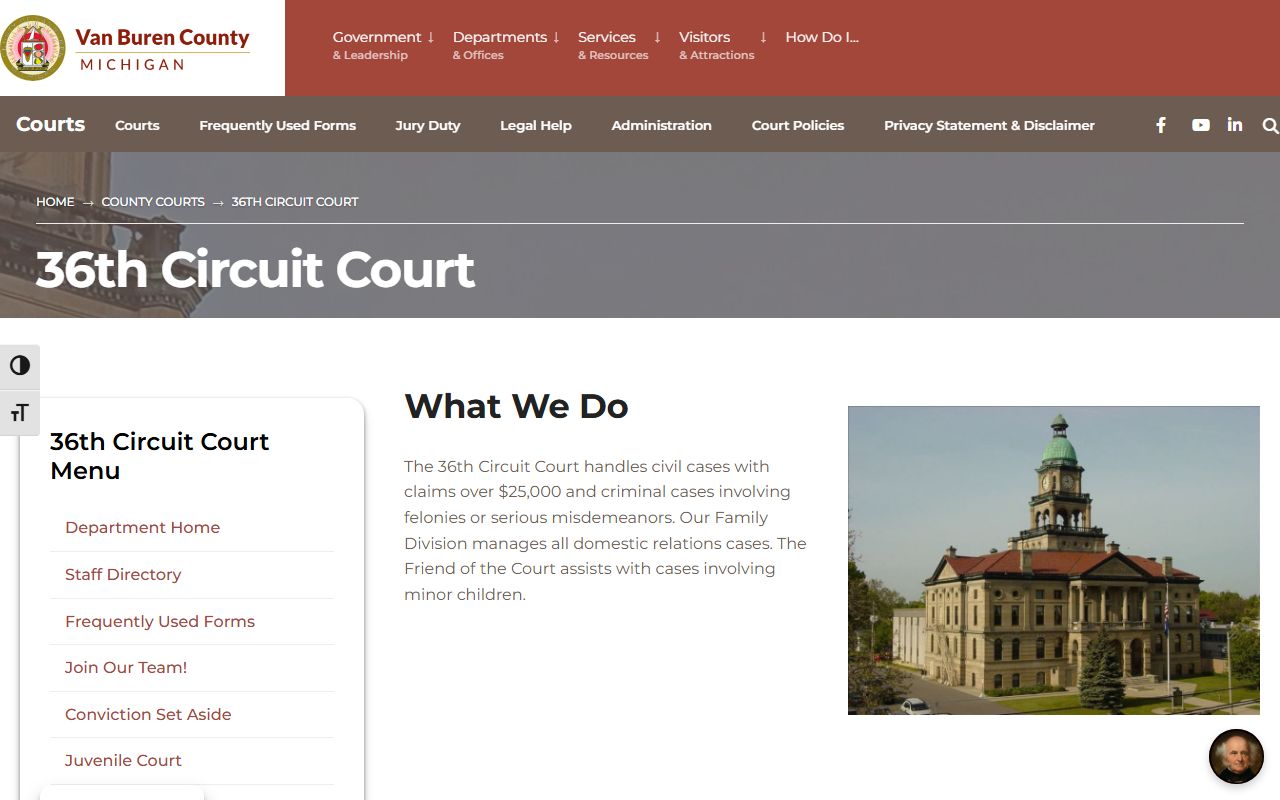 Van Buren County 36th Circuit Court records jurisdiction page