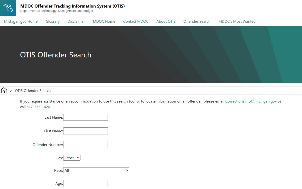 Van Buren County inmate records and MDOC OTIS offender profile search form