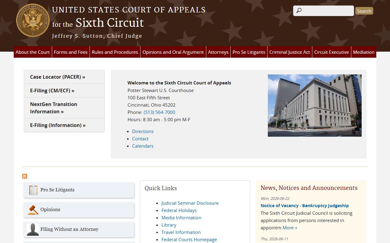 Sixth Circuit Court of Appeals covering federal appeals from the Van Buren County region
